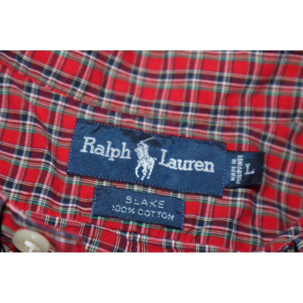 Polo Ralph Lauren Button Down Shirt Mens Large Red Plaid Blake Cotton